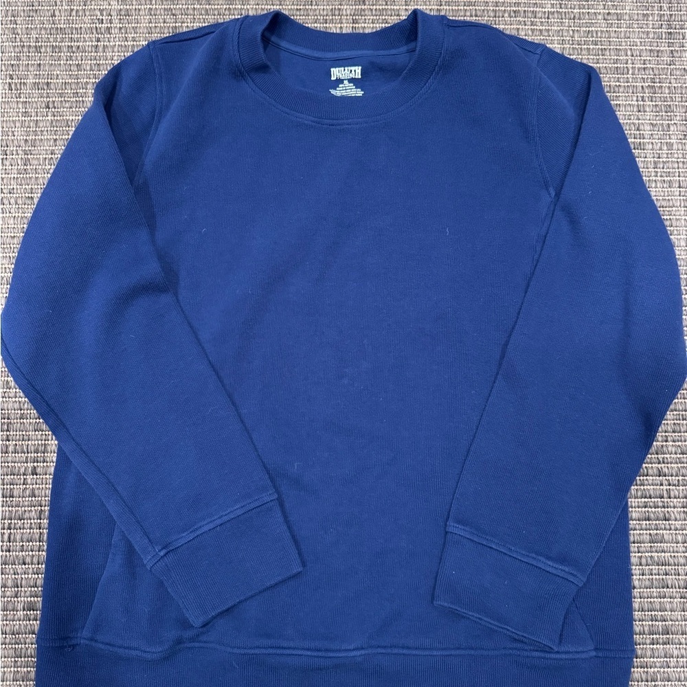 Duluth Trading Co Women's Blue Ribbed Crewneck Sweatshirt